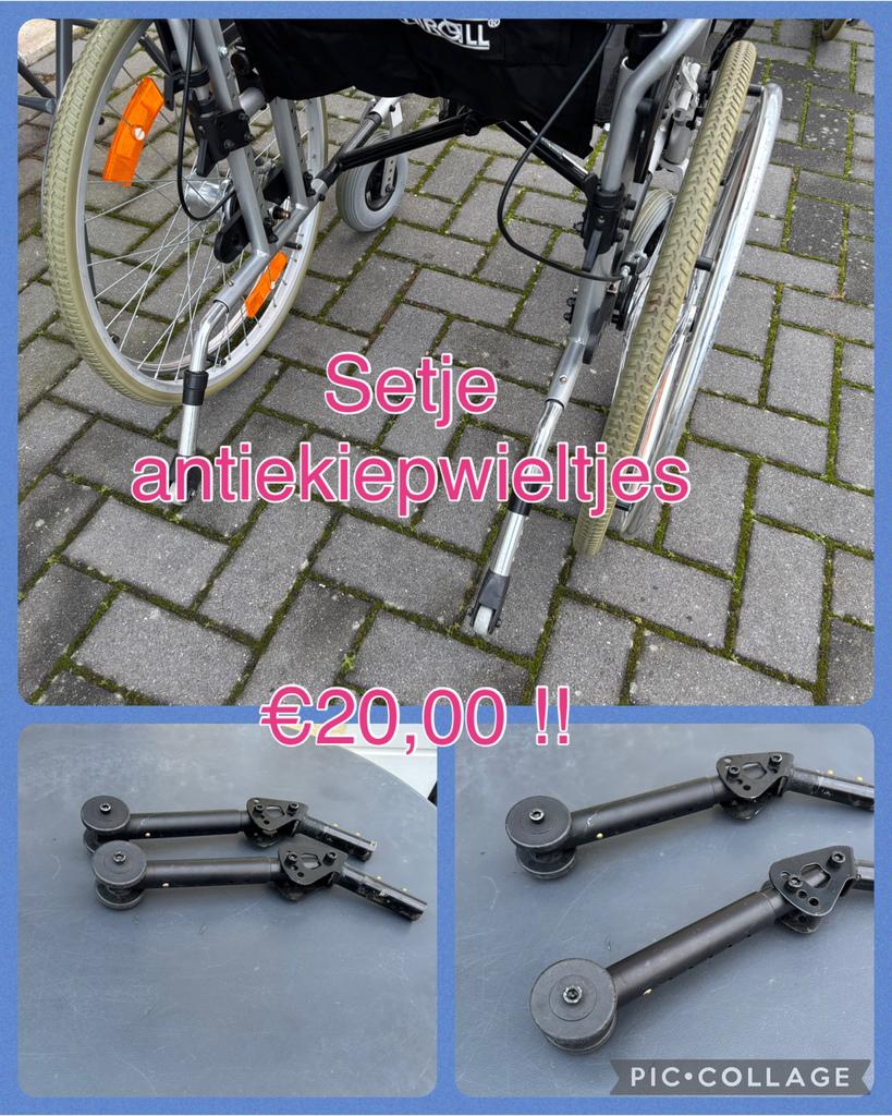 Setje antie kiepwieltjes voor achterop de rolstoel., Diversen, Rolstoelen, Zo goed als nieuw, Handbewogen rolstoel, Ophalen of Verzenden