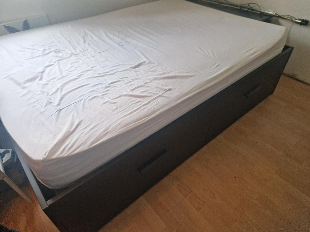 Bed met lades van de ikea (Brimnes), Ophalen, Gebruikt, Zwart, Tweepersoons