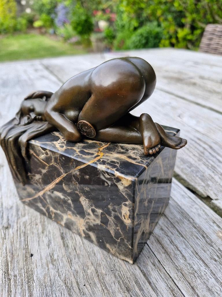 prachtig gesigneerd beeld art deco naakt brons, Antiek en Kunst, Verzenden, Art deco, Brons, Beeld