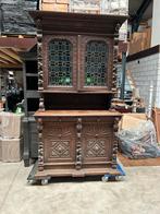Antieke Eiken Buffetkast met Glas-in-lood, Antiek en Kunst, Ophalen