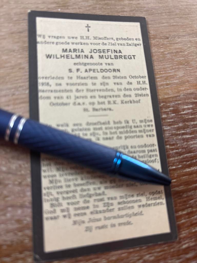 Mulbregt Maria 1938 Haarlem  x Apeldoorn  - E01381 -, Ophalen of Verzenden, Bidprentje
