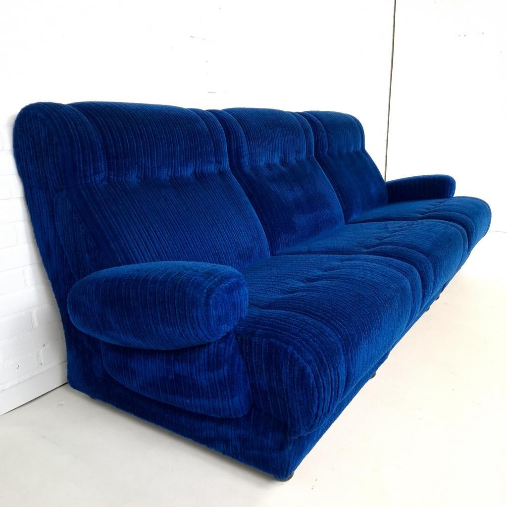 Vintage modulaire bank 3 delen koningsblauwe corduroy stof, Ophalen, Gebruikt, 75 tot 100 cm, X