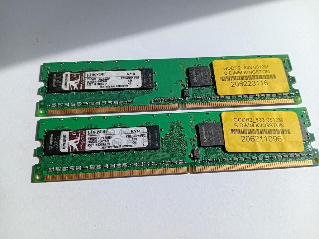 Kingston KVR533D2N4/512 DDR2 RAM Geheugen (2x 512MB), Computers en Software, RAM geheugen, Ophalen of Verzenden