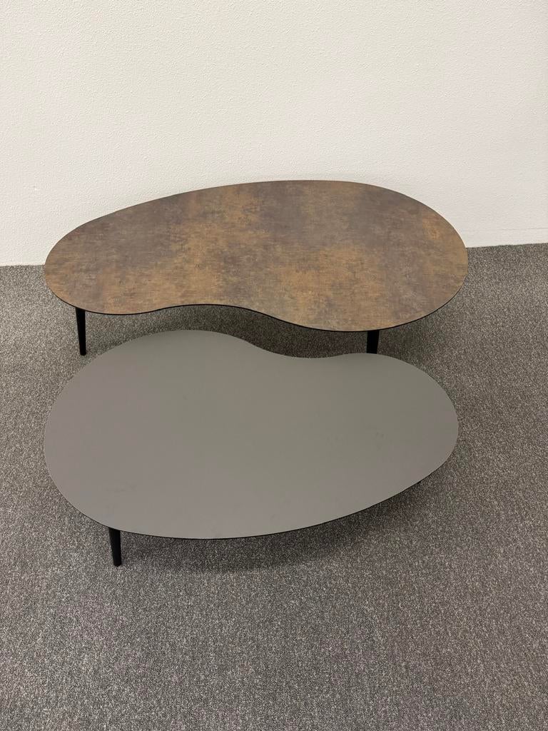 Yin Yang salontafels HPL Roest Antraciet - Direct Leverbaar, 100 tot 150 cm, Zo goed als nieuw, Overige vormen, Info@betaalbaar-design.nl