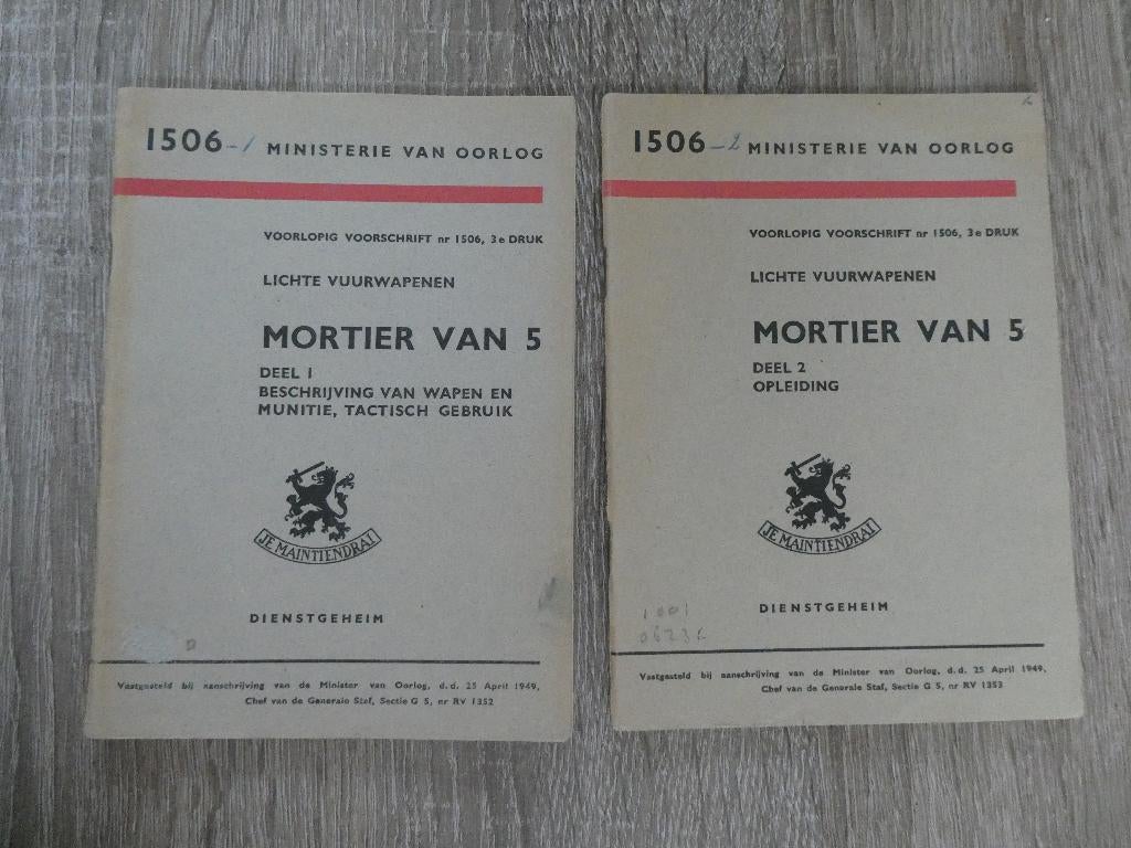 2 voorschriften Mortier van 5, 1949., Verzamelen, Ophalen of Verzenden, Landmacht, Nederland, Boek of Tijdschrift
