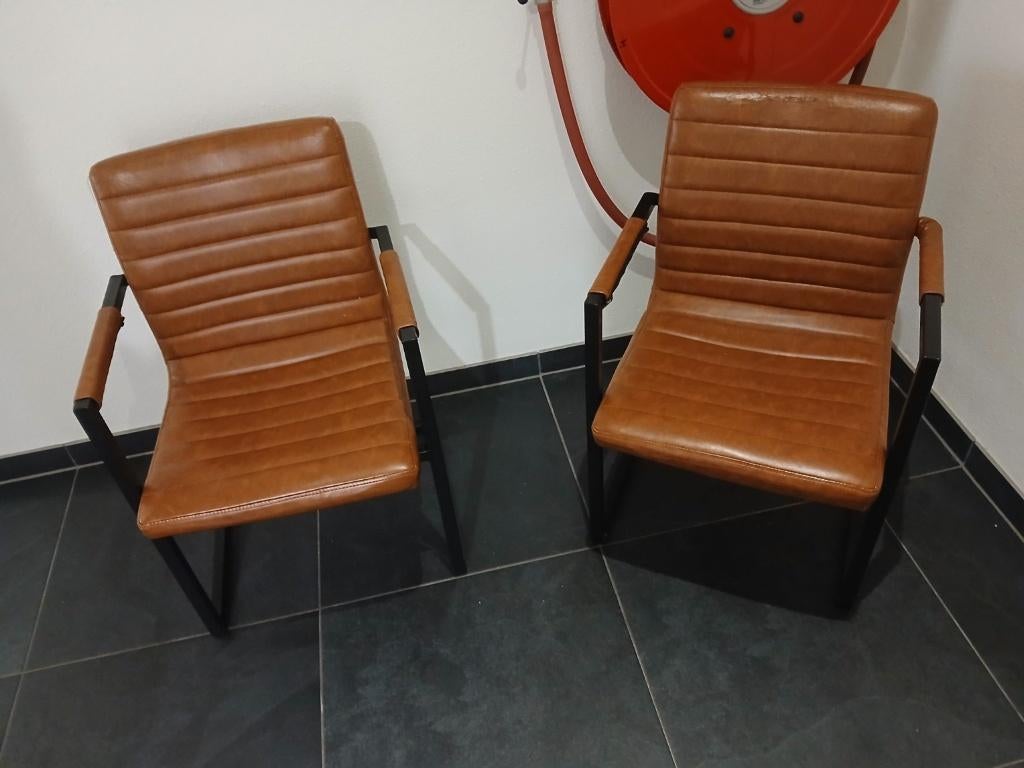 Industriële leren stoelen 8 stuks, Huis en Inrichting, Stoelen, Ophalen, Gebruikt, Bruin, Leer