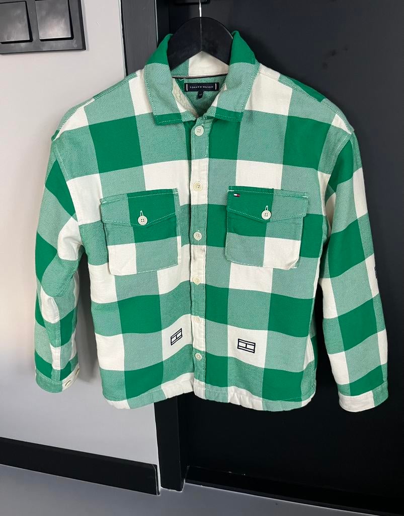 Tommy Hilfiger borg vest jas groen wit 152, Kinderen en Baby's, Kinderkleding | Maat 104, Ophalen of Verzenden, Zo goed als nieuw