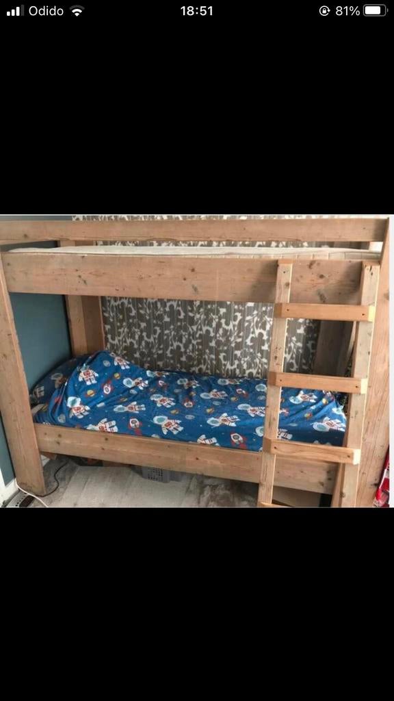 Mooi robuust stapelbed steigerhout - weg is weg, Ophalen of Verzenden, Zo goed als nieuw, Hoogslaper