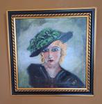 Vrouw met Hoed - Acrylverf (Gesigneerd), Ophalen of Verzenden