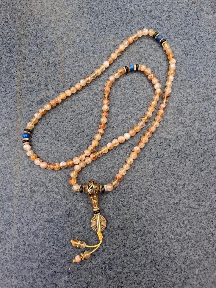 Mooie ketting met citrien kralen en hanger, Sieraden, Tassen en Uiterlijk, Kettingen, Zo goed als nieuw, Steen of Mineraal, Geel