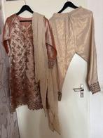 Elegante Indiase Salwar Kameez set met borduursels, Maat 38/40 (M), Overige typen, Beige, Ophalen of Verzenden