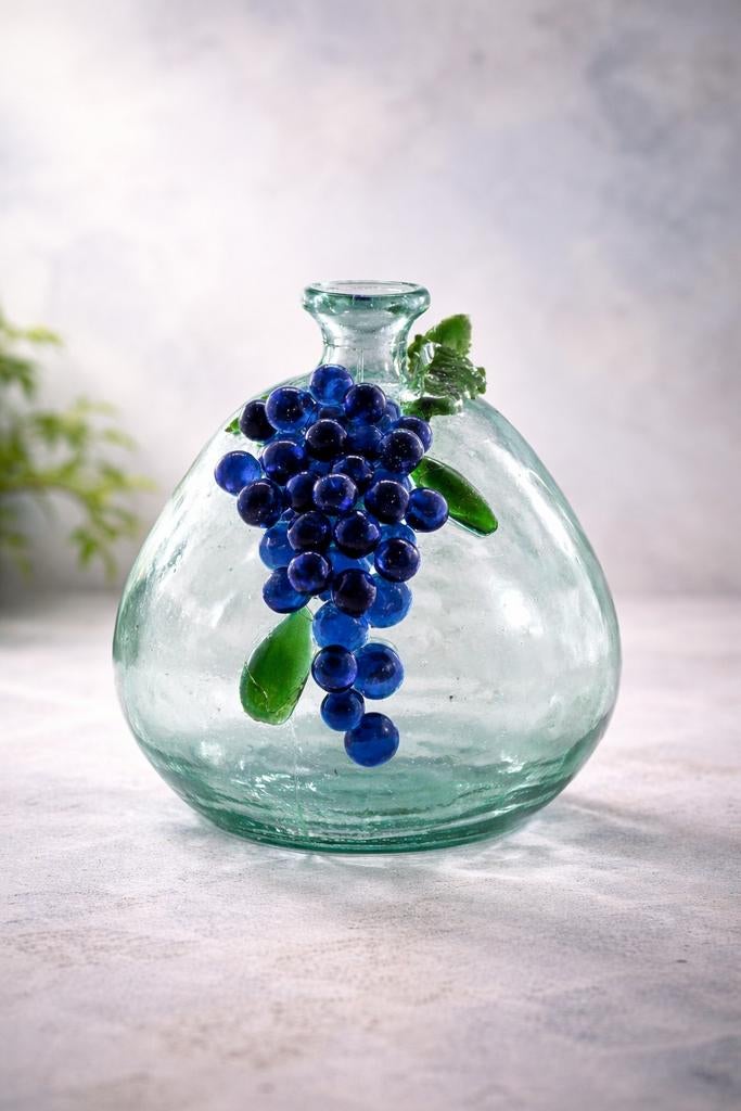 Glazen vaas met blauwe druiven, Antiek en Kunst, Ophalen of Verzenden