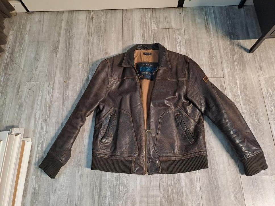 Donkerbruin leren jas GANT, Ophalen of Verzenden, Maat 56/58 (XL), Bruin