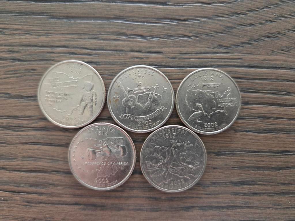 5 Amerikaanse State Quarters 2002, Postzegels en Munten, Munten | Nederland, Ophalen of Verzenden, 25 cent, Losse munt