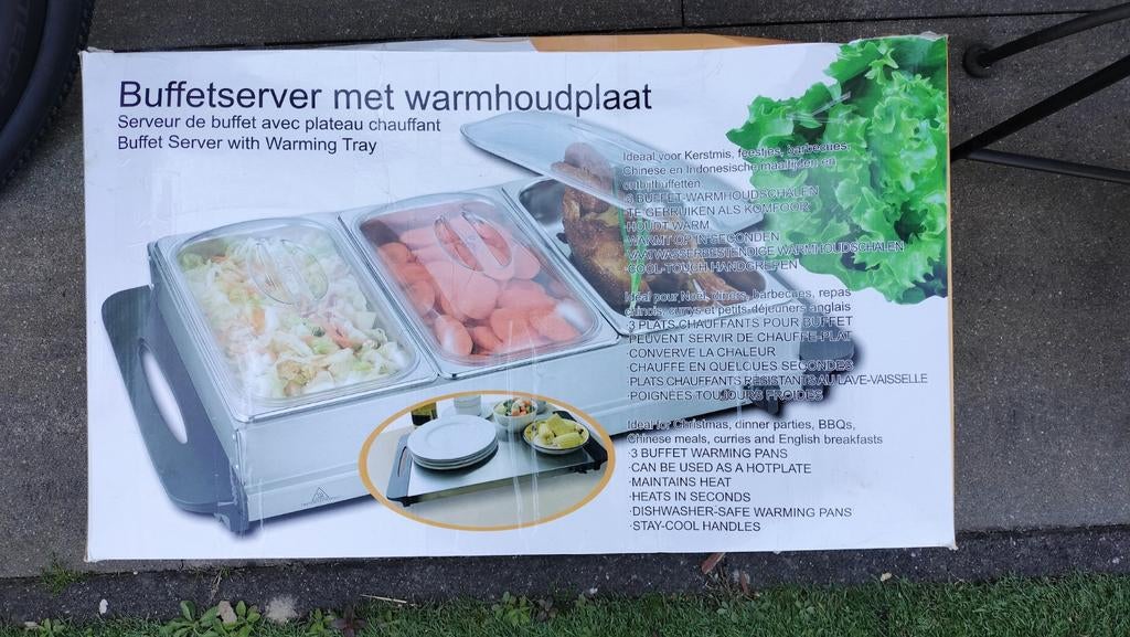 Buffetserver met warmhoudplaat - Ideaal voor feesten, Huis en Inrichting, Overige typen, Zilver, Ophalen of Verzenden, Zo goed als nieuw