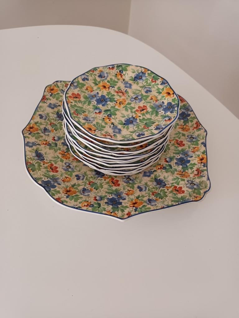 Gebakstel 12 bordjes Société Céramique Maastricht, Antiek en Kunst, Ophalen