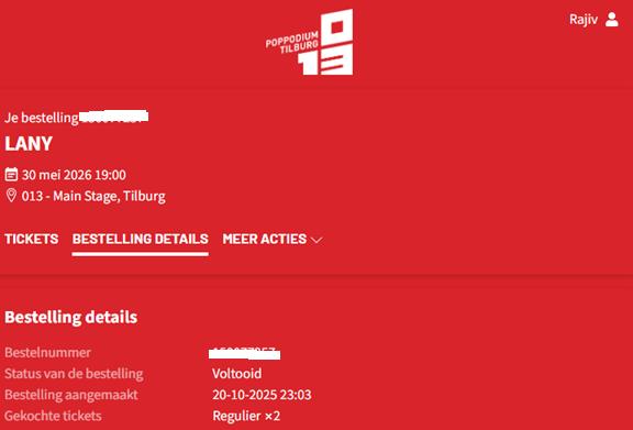 Lany 2x concert tickets voor 30-05 in Tilburg, Twee personen, Mei