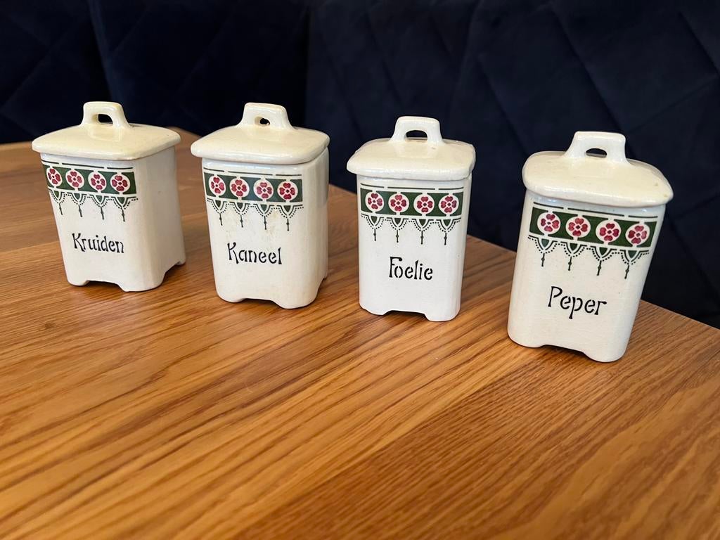 Art Deco porseleienen Kruidenpotjes - Set van 4, Ophalen of Verzenden