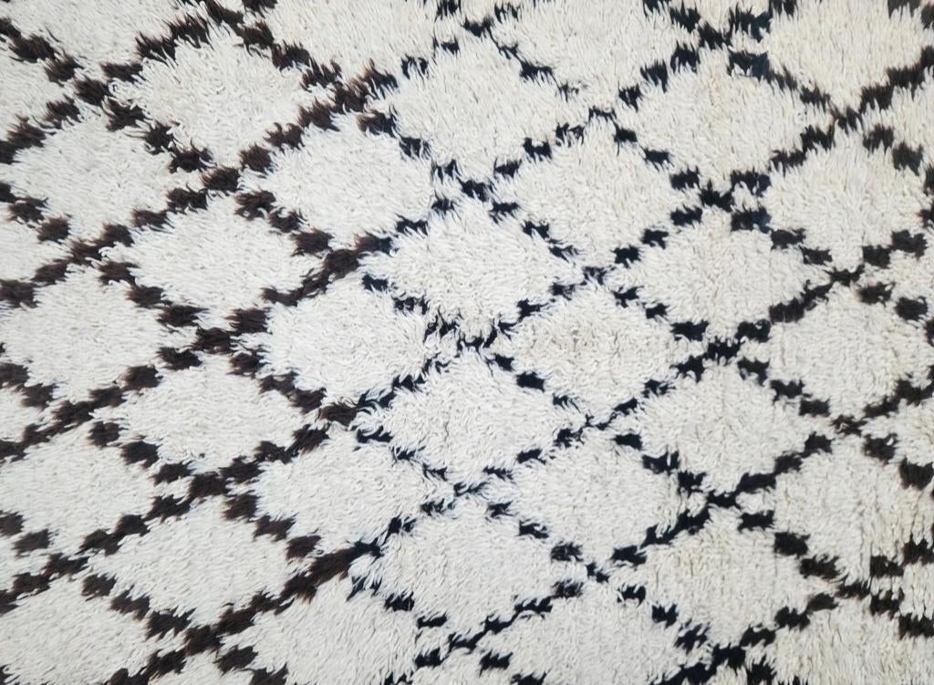 Handgemaakt wol Berber tapijt Beni Ourain ruiten 99x177cm, Gebruikt, Beni Ourain, Bohemien, Marokkaans, Vintage, Crème, Onbekend (Traditioneel Marokkaans handwerk)