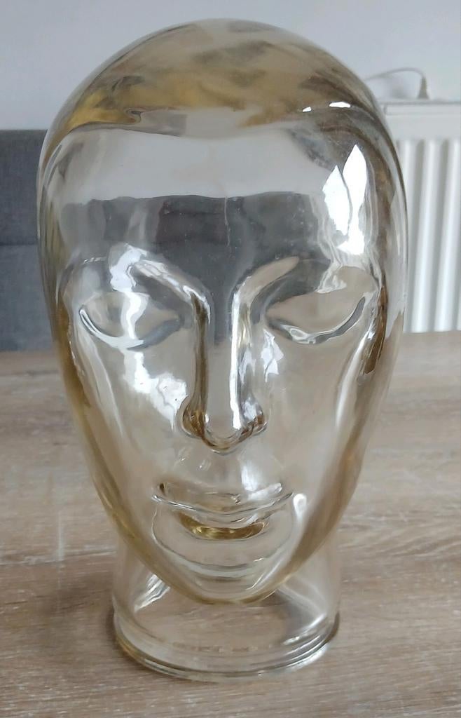 Glazen Hoofd Mannequin headphone koptelefoon houder glas, Antiek en Kunst, Ophalen of Verzenden