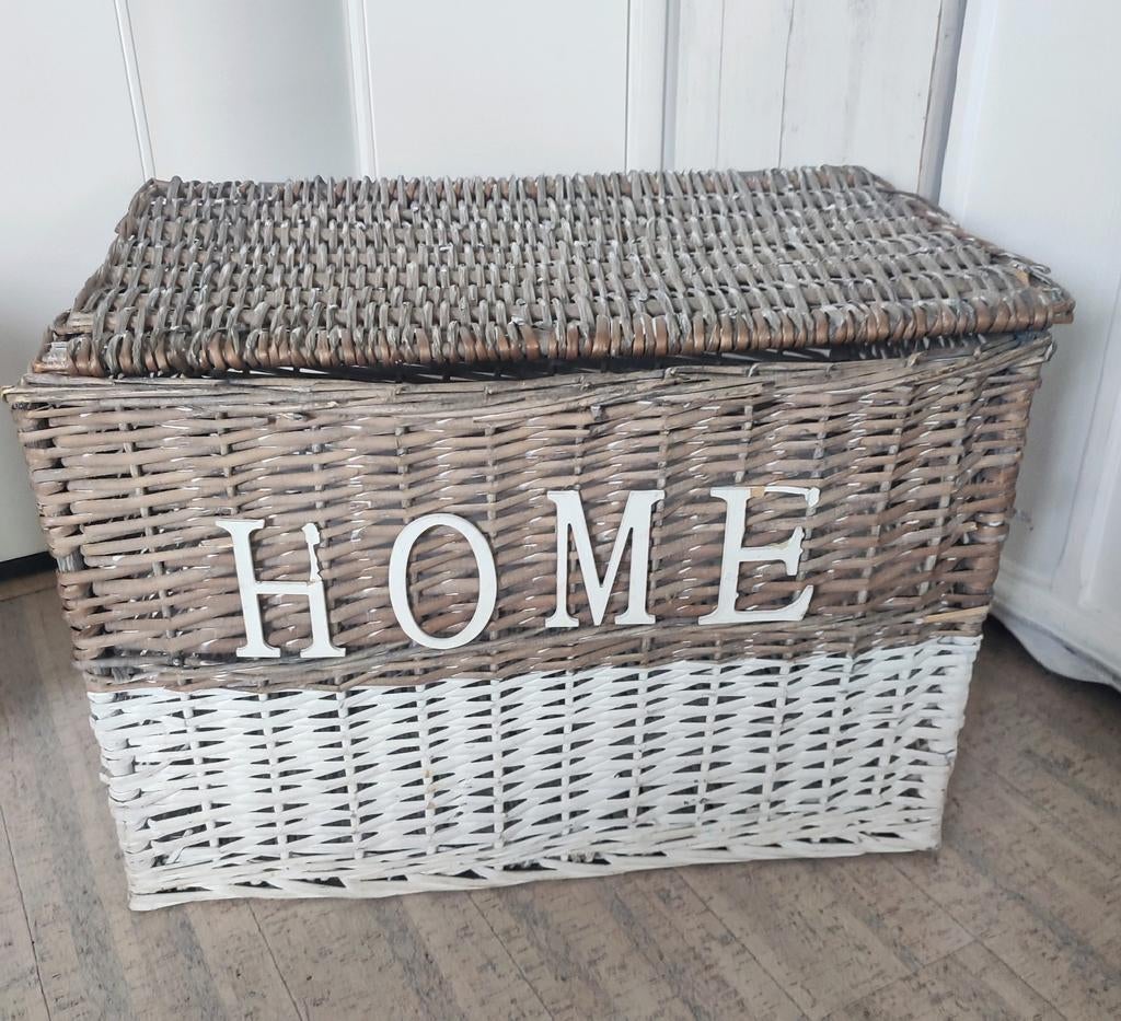 Rieten / rotan dekenkist wit - grijs greywash 40x60x40 cm, Huis en Inrichting, Woonaccessoires | Kisten, Minder dan 50 cm, Gebruikt