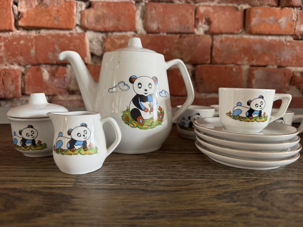 Vintage kinderservies DDR met panda-motief, volledig set, Ophalen of Verzenden