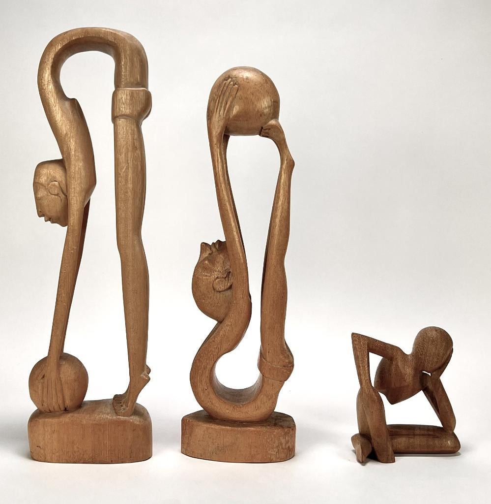 703. Beelden en masker - Indonesië, ca. 1960, Ophalen of Verzenden, Hout, Bruin, Azië