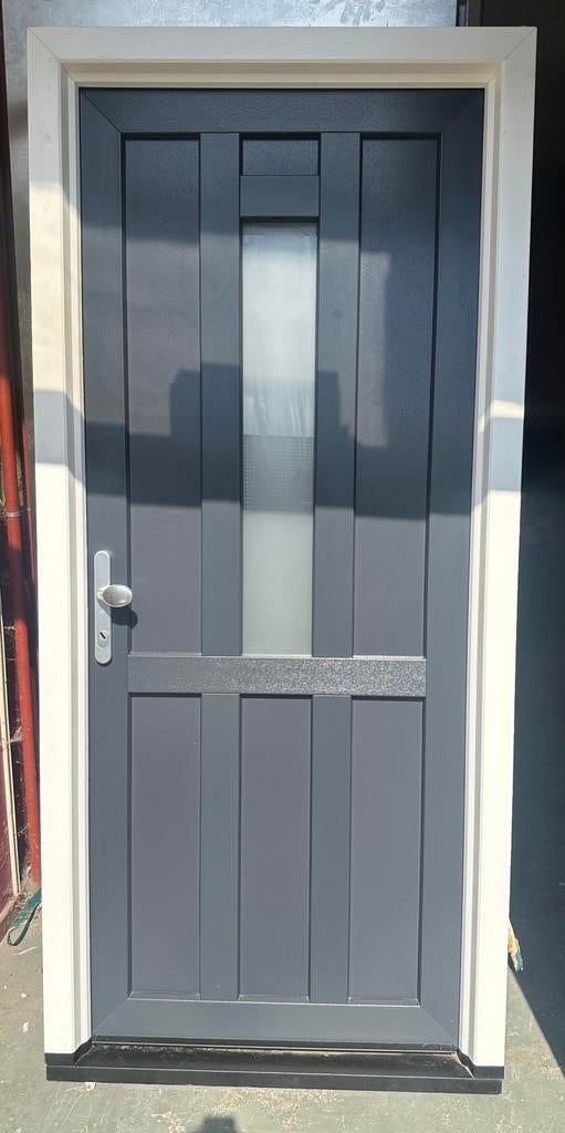 Kunststof voordeur antraciet | schuco deurkozijn nieuw, 75 tot 150 cm, Kunststof, Deurkozijn, Nieuw