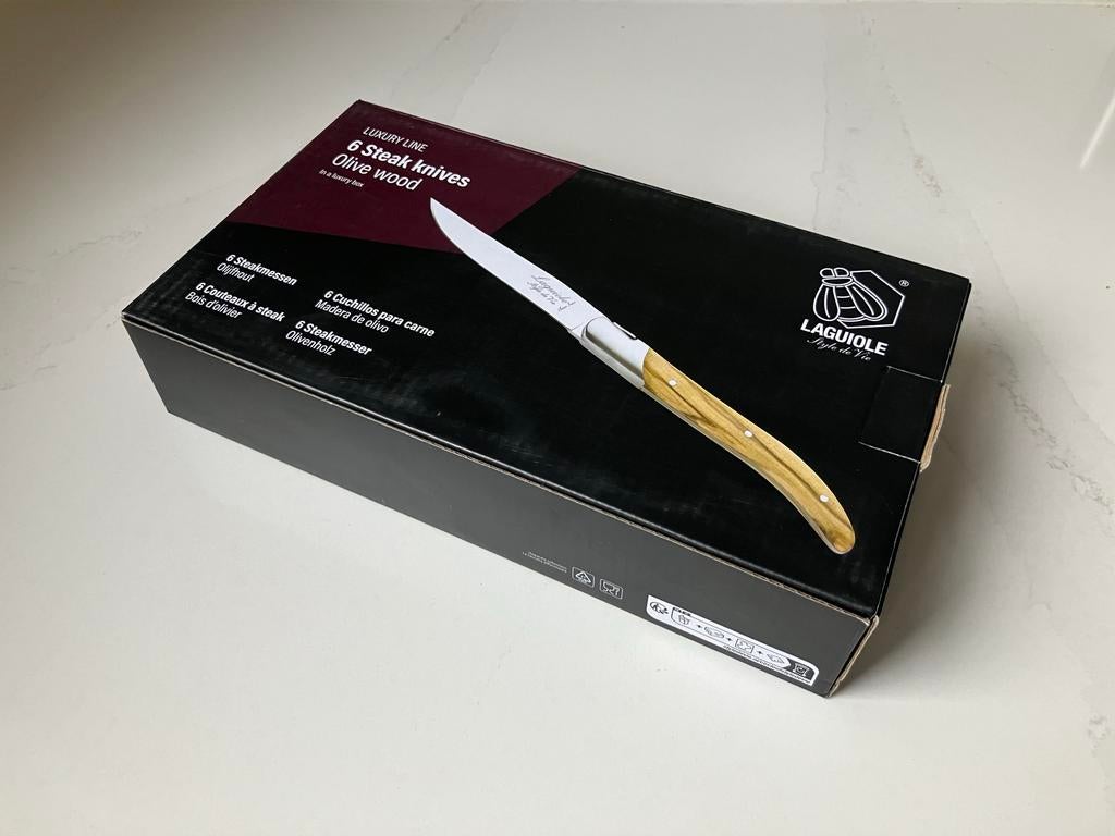 Laguiole Style de Vie Steakmessen - Olijfhout - 6-delig, Ophalen of Verzenden, Nieuw, Hout, Bestekset