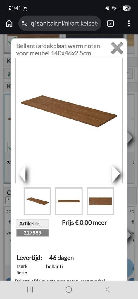 Wastafelblad 140x46 cm bruin hout, Ophalen, 100 tot 150 cm, Nieuw, Minder dan 100 cm