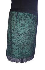 Julien Le Roy vintage rokje groene ondergrond met zwart kant, Maat 42/44 (L), Ophalen of Verzenden, Zo goed als nieuw, Knielengte