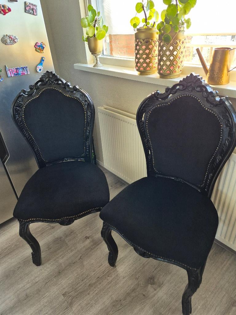 2 barok stoelen, Huis en Inrichting, Stoelen, Ophalen, Gebruikt, Twee, Zwart