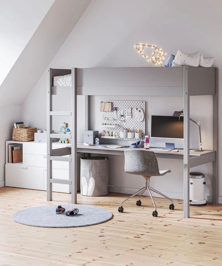 Petite Amélie hoogslaper met bureau - Grijs, Ophalen, Eenpersoons, 160 tot 180 cm, Zo goed als nieuw