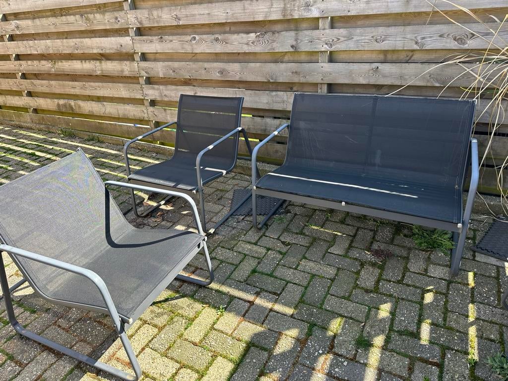 tuinset met 2 stoelen, bankje & tafeltje, Tuin en Terras, Tuinsets en Loungesets, Ophalen, 4 zitplaatsen, Gebruikt, Textileen