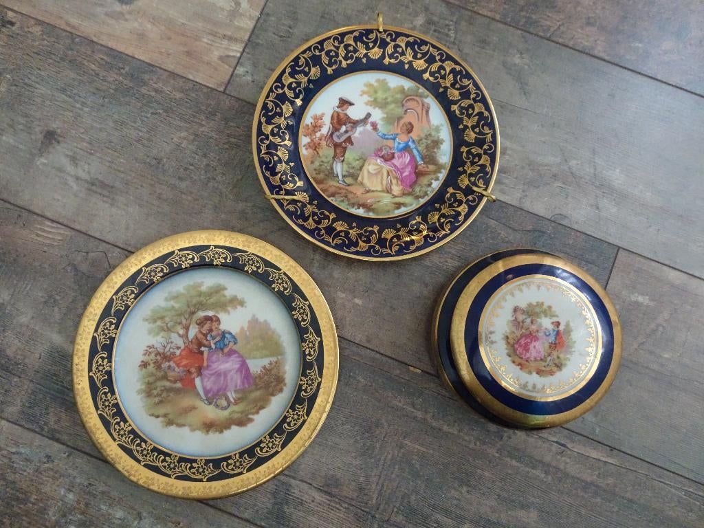 Vintage bonbonniere en borden goudeville limoges, Ophalen of Verzenden