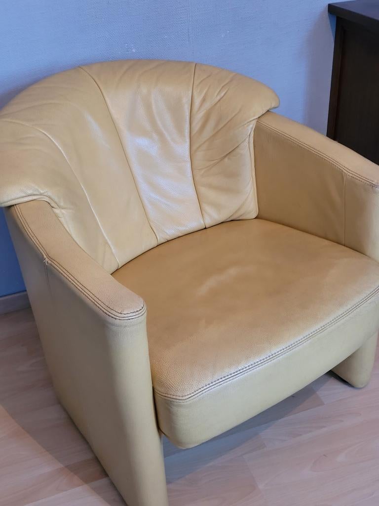 Gele leren fauteuil, Huis en Inrichting, Fauteuils, Ophalen