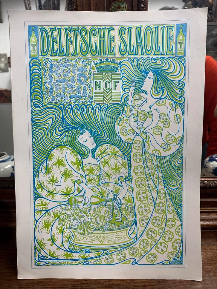 Vintage 'Delftsche Slaolie' Poster - Art Nouveau Stijl, Verzamelen, Posters, Gebruikt, Overige onderwerpen, A1 t/m A3, Rechthoekig Staand