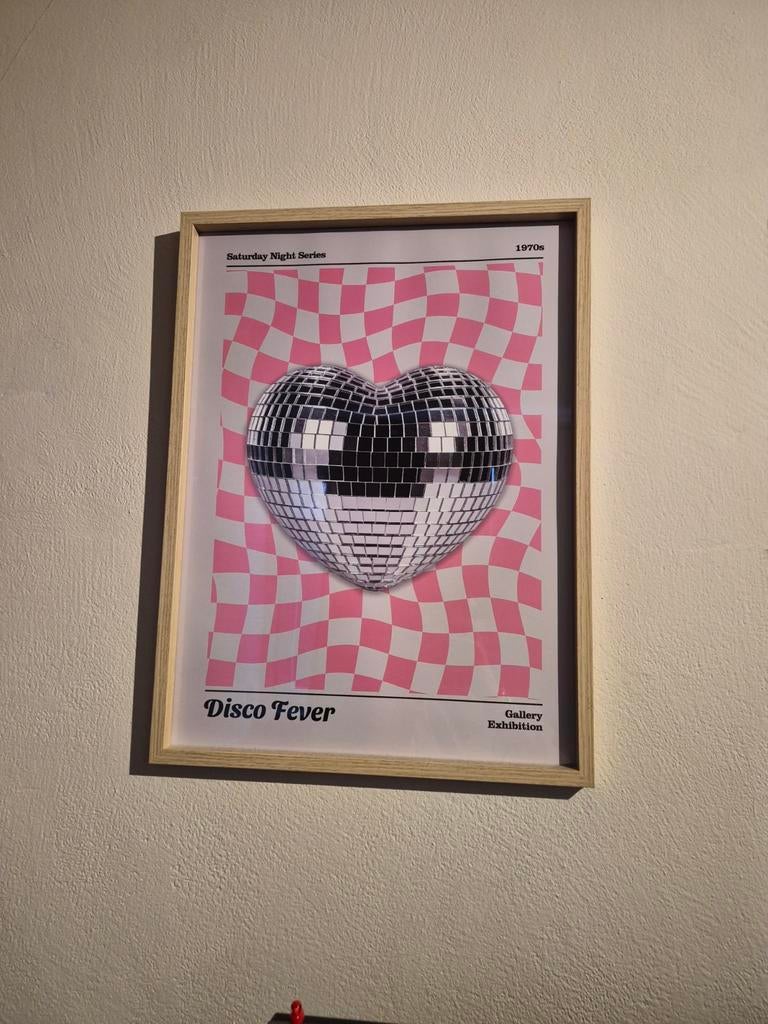 Disco Fever Schilderij - Hartvormige Discobal, Ophalen, Minder dan 50 cm, 50 tot 75 cm, Print