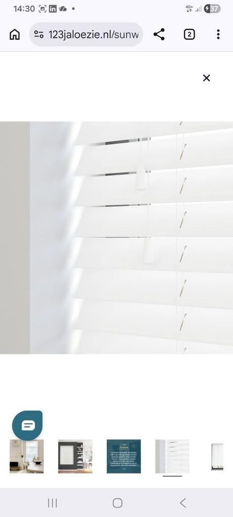 Sunwood houten jaloezie met koord - wit, Ophalen, Zo goed als nieuw, Wit, 200 cm of meer