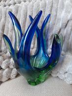 Unieke glazen vaas/schaal, blauw-groen, organisch design, Ophalen of Verzenden