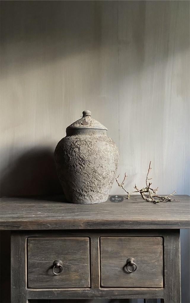 Stenen pot Damak steen kruik deksel stoer sober landelijk, Verzenden, Nieuw, Steen/keramiek, Landelijk