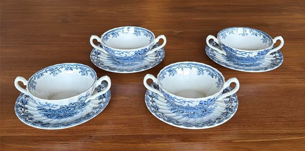 4 Myotts Country life soepkommen met schotel, Ophalen of Verzenden, Zo goed als nieuw, Kom(men), Overige stijlen