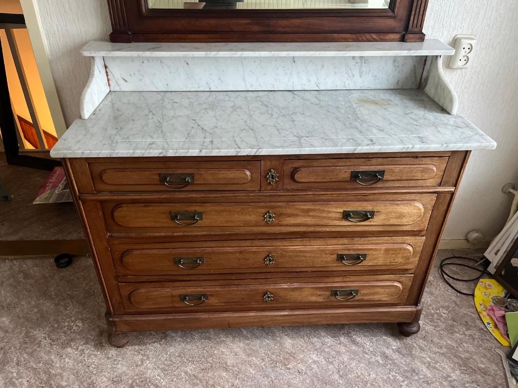 Prachtige vintage Franse kaptafel, Ophalen, Gebruikt, 100 tot 150 cm, 200 cm of meer