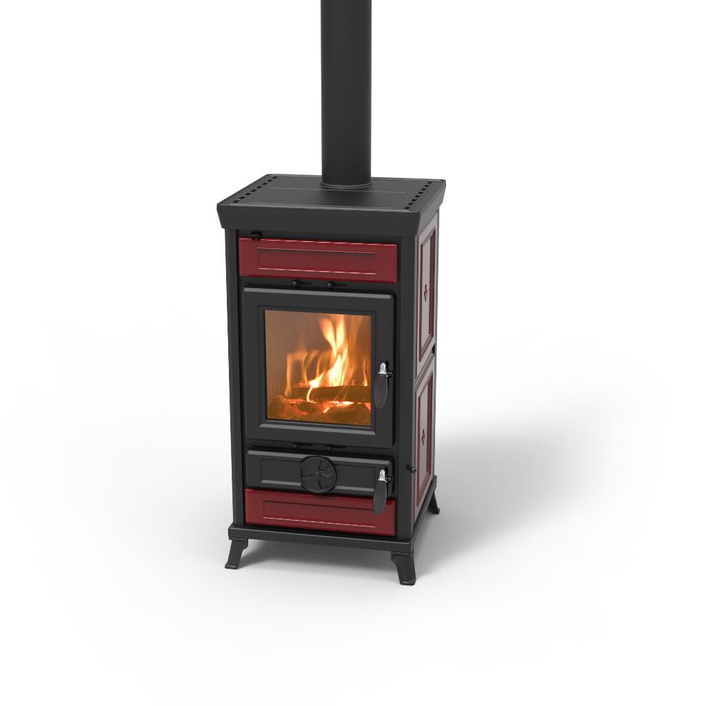 Gietijzeren Houtkachel Ilaria Bordeaux Keramiek AANBIEDING!, Info@dekachelerij.nl, Nieuw, Ophalen of Verzenden, Vrijstaande haard