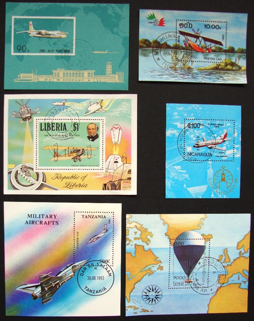 - 790 - 6 Blokjes met Luchtvaart., Verzenden, Gestempeld, Vliegtuigen