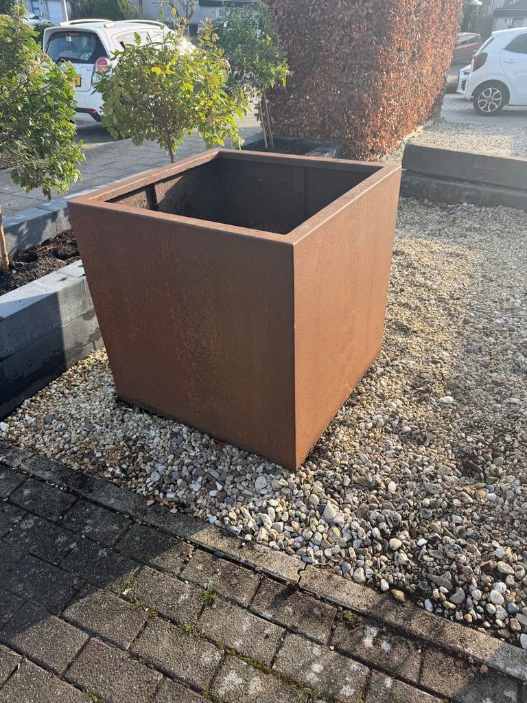 Cortenstaal plantenbak 80x80x80 cm, Gebruikt, Balkon, Vierkant, Ophalen of Verzenden