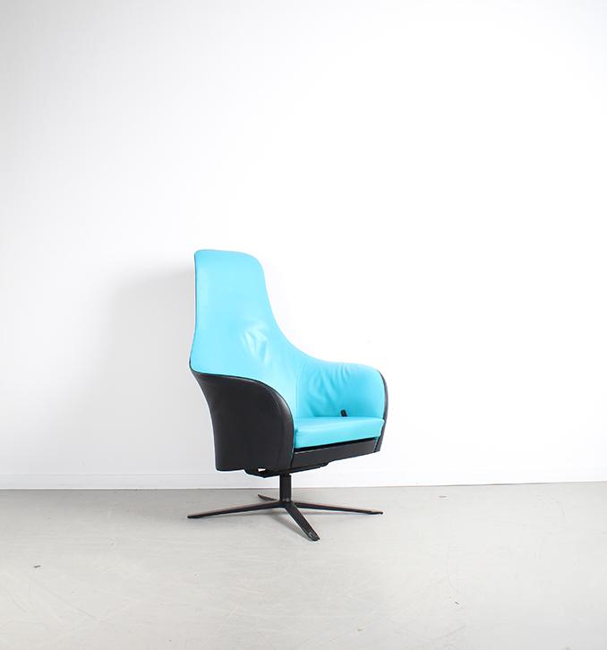 1x Montis Marvin Relaxfauteuil Turquoise Leer + Zwart Leer, Huis en Inrichting, Fauteuils, Niet ingevuld, Niet ingevuld, Ophalen of Verzenden