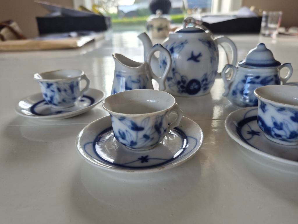 Vintage blauw wit kinder theeserviesje uit 1930, Antiek en Kunst, Ophalen of Verzenden