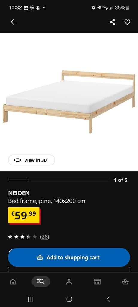 Bed frame ikea, Ophalen, Tweepersoons, Hout, 140 cm