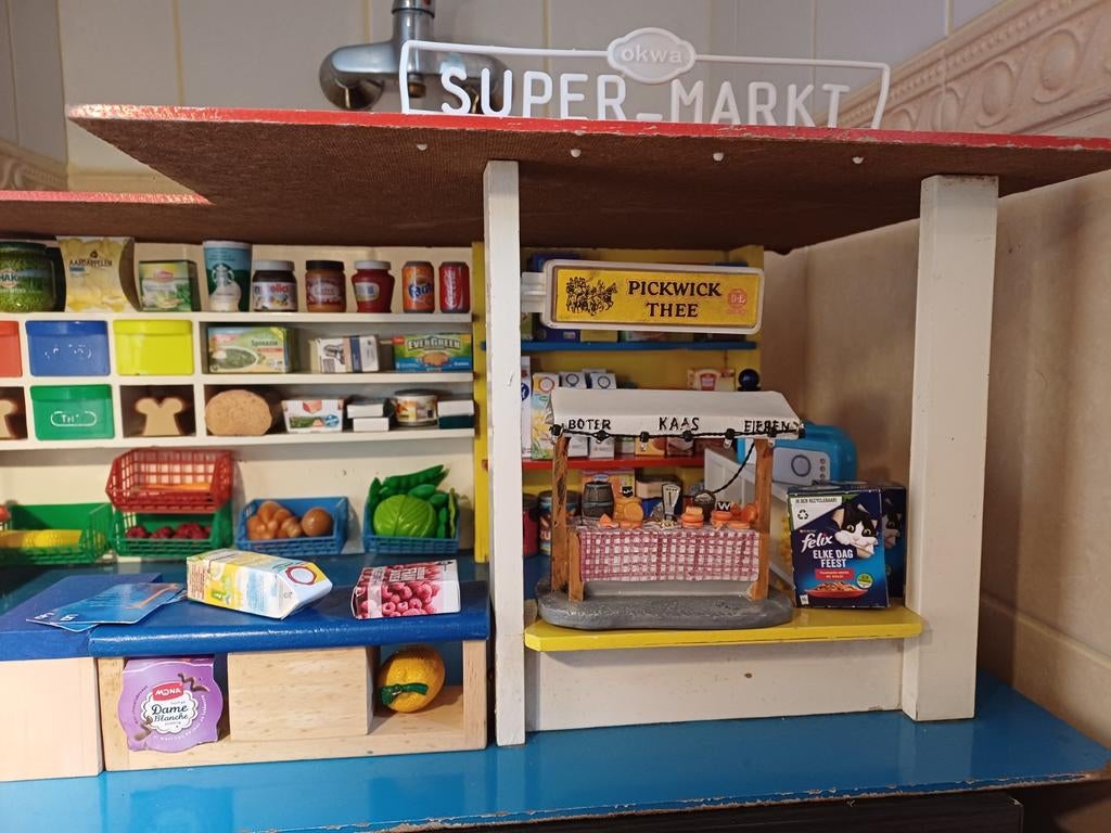 Vintage jaren 70 houten speelgoed supermarkt merk OKWA, Ophalen